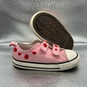 Converse All Star Girls Pink Floral Heart Hook & Loop Sneakers Size 9